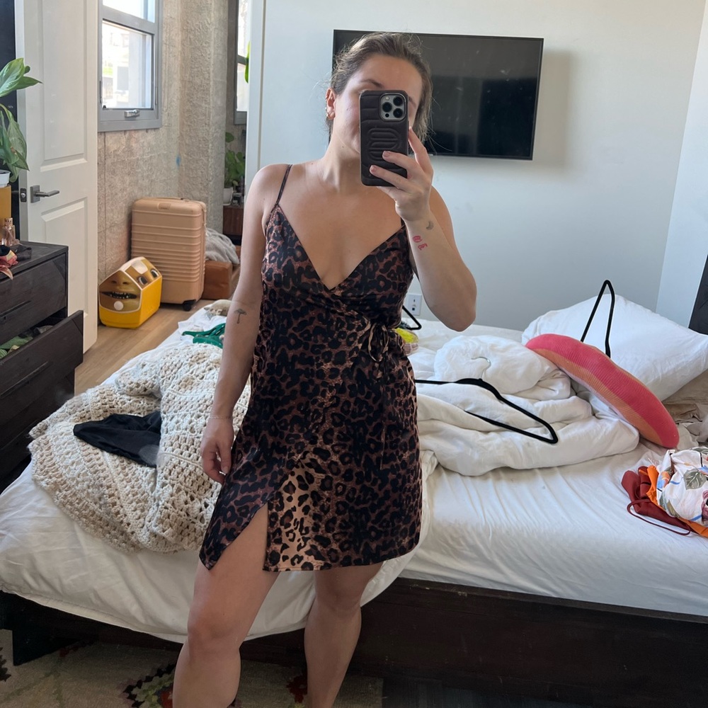 By the way xs cheetah wrap dress silk